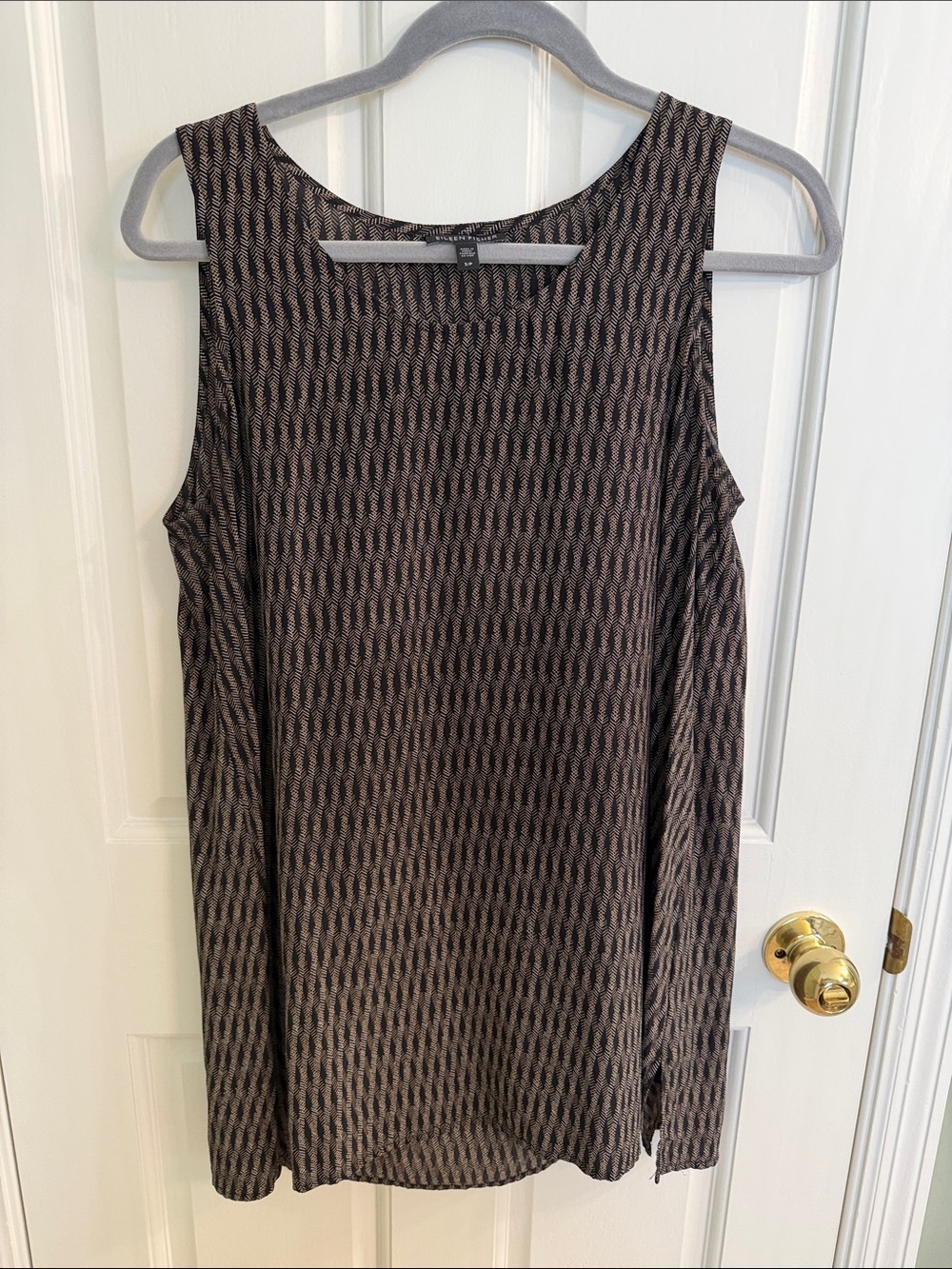 Eileen Fisher Brown & Black Geometric Sleeveless Tank